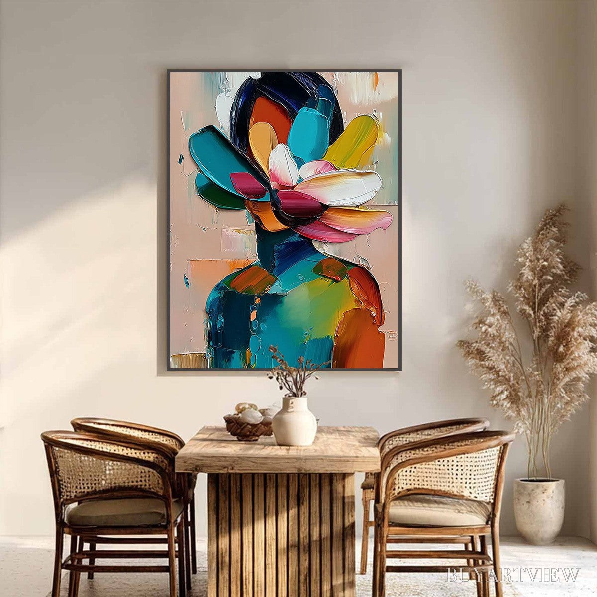 ARTOVITAS Petaled Persona – Colorful Abstract Floral Portrait Impasto Painting - image 6
