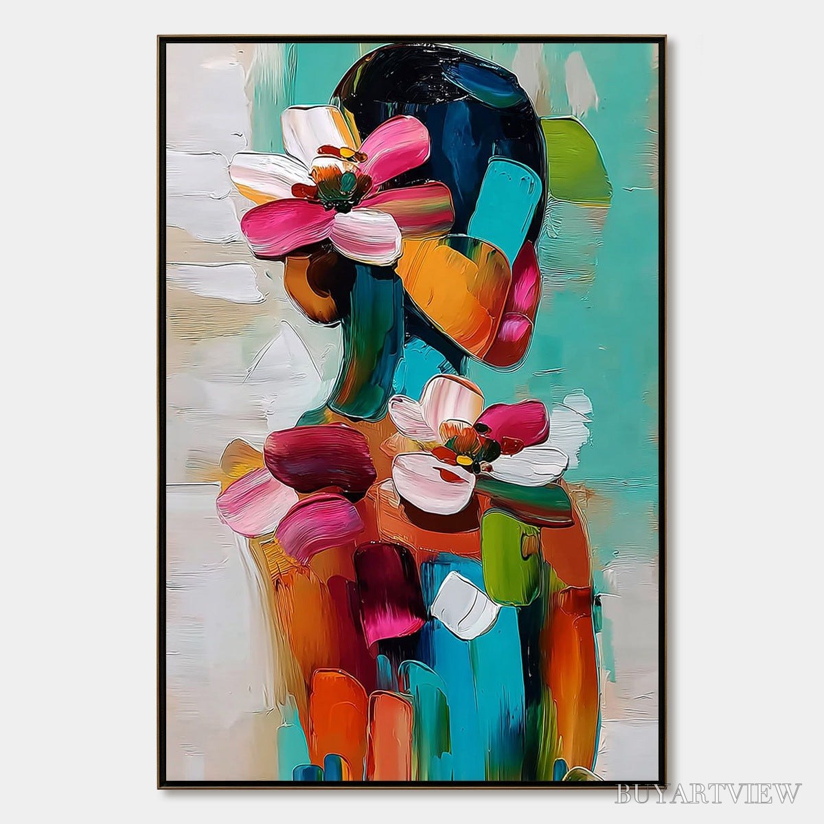 ARTOVITAS Floral Ascension – Colorful Abstract Floral Portrait Impasto Oil Painting - image 1