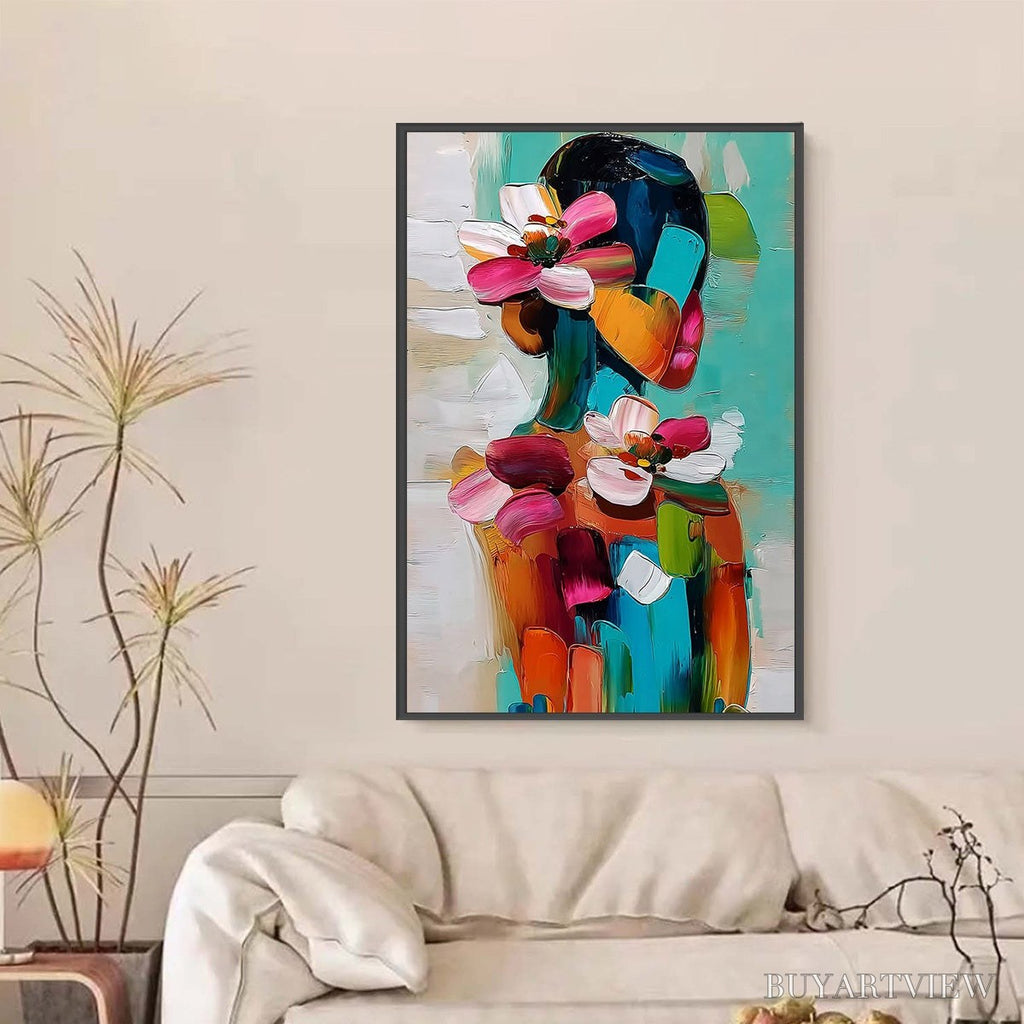 ARTOVITAS Floral Ascension – Colorful Abstract Floral Portrait Impasto Oil Painting - image 2