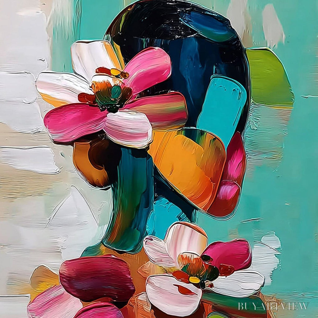 ARTOVITAS Floral Ascension – Colorful Abstract Floral Portrait Impasto Oil Painting - image 3