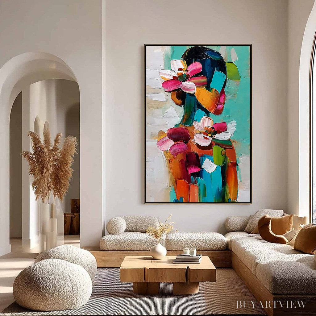 ARTOVITAS Floral Ascension – Colorful Abstract Floral Portrait Impasto Oil Painting - image 4