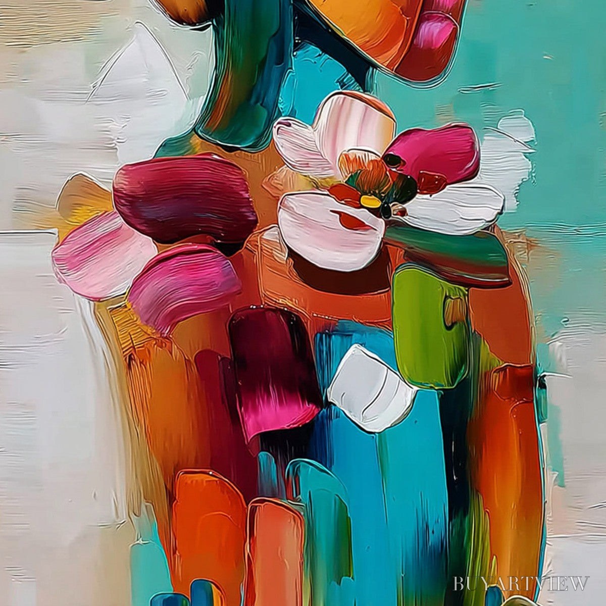 ARTOVITAS Floral Ascension – Colorful Abstract Floral Portrait Impasto Oil Painting - image 5