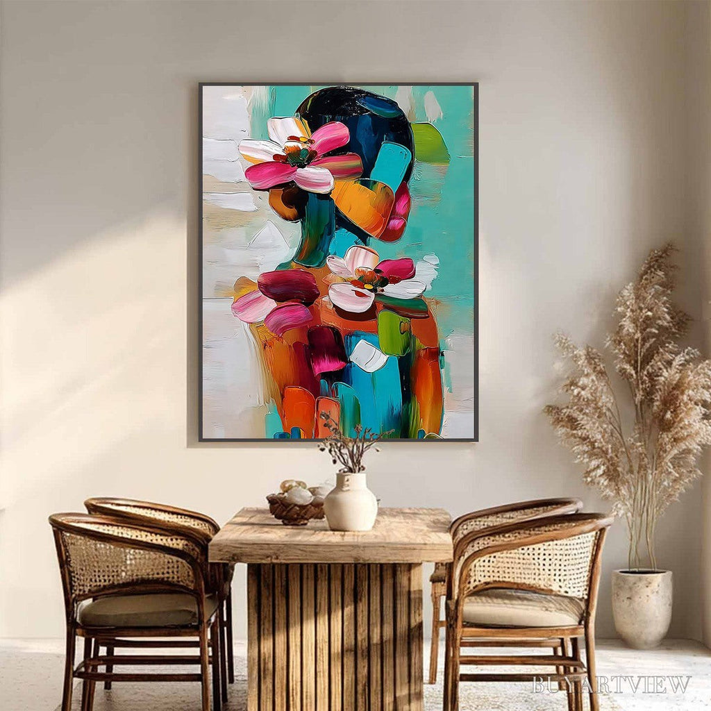ARTOVITAS Floral Ascension – Colorful Abstract Floral Portrait Impasto Oil Painting - image 6