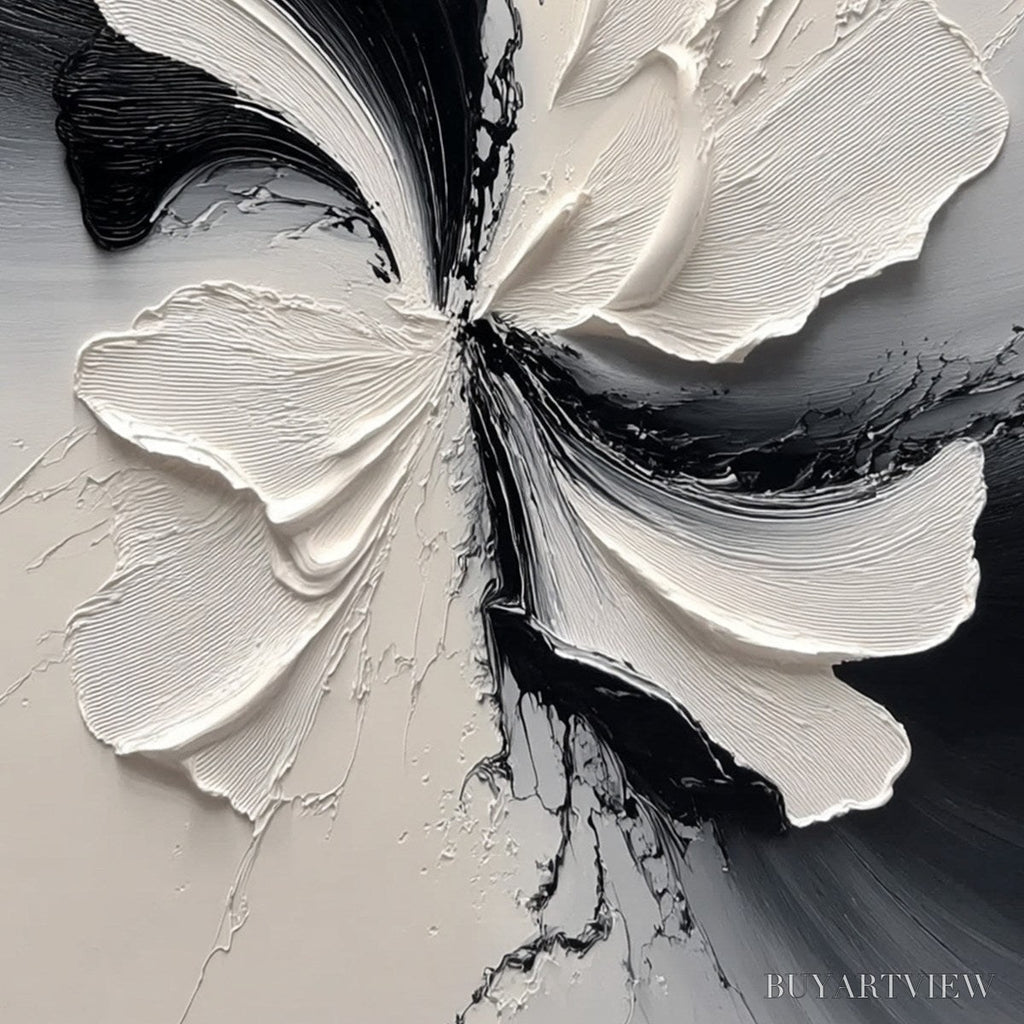 ARTOVITAS Eclipse Blossom – Textured Black and White Abstract Impasto Painting - image 5