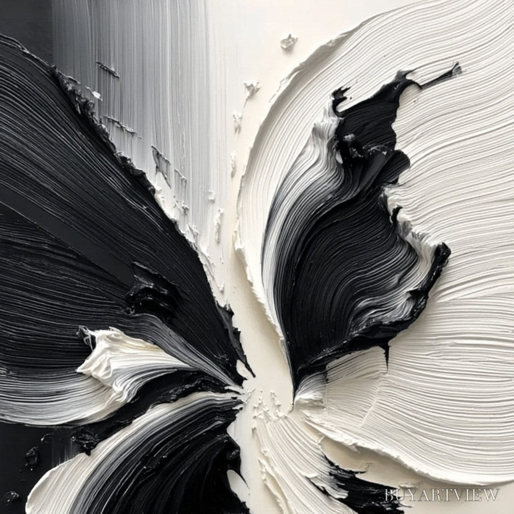 ARTOVITAS Eclosion – Black and White Wabi Sabi Textured Abstract Flower Painting - image 3