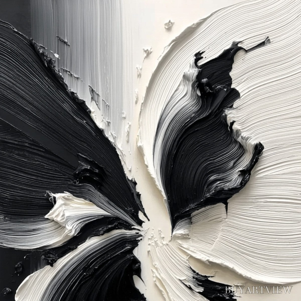 ARTOVITAS Eclosion – Black and White Wabi Sabi Textured Abstract Flower Painting - image 3