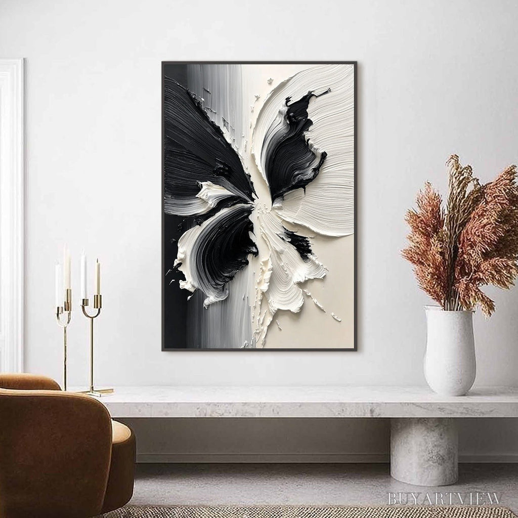 ARTOVITAS Eclosion – Black and White Wabi Sabi Textured Abstract Flower Painting - image 4