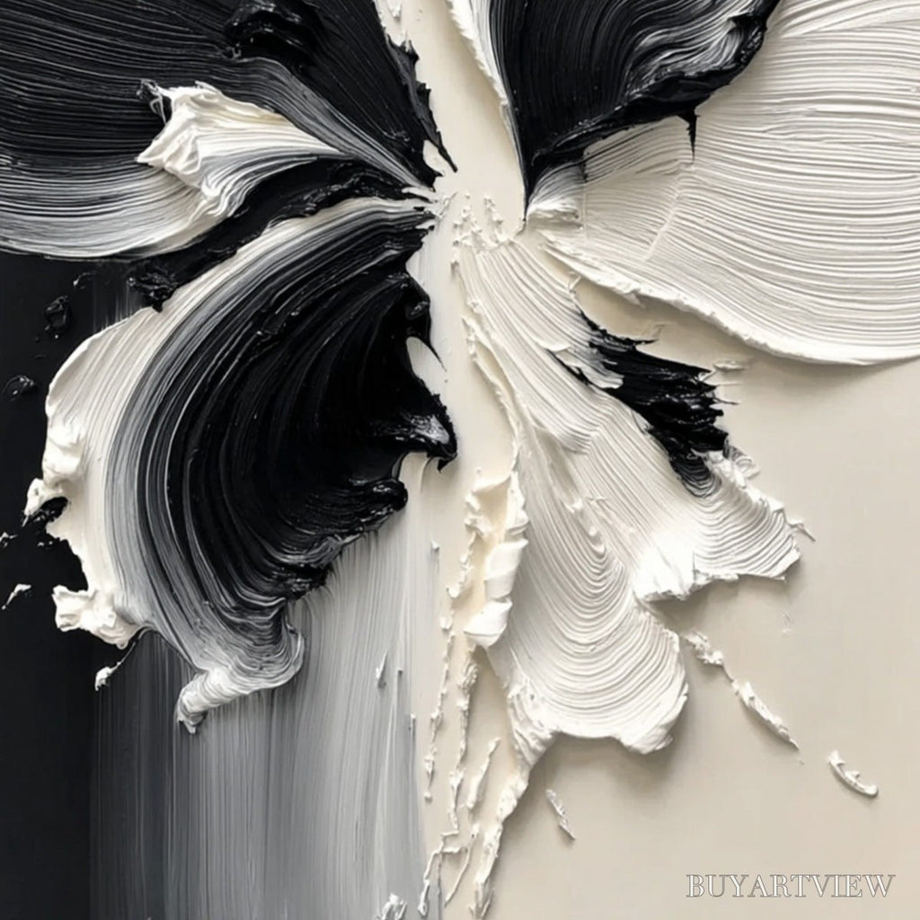 ARTOVITAS Eclosion – Black and White Wabi Sabi Textured Abstract Flower Painting - image 5