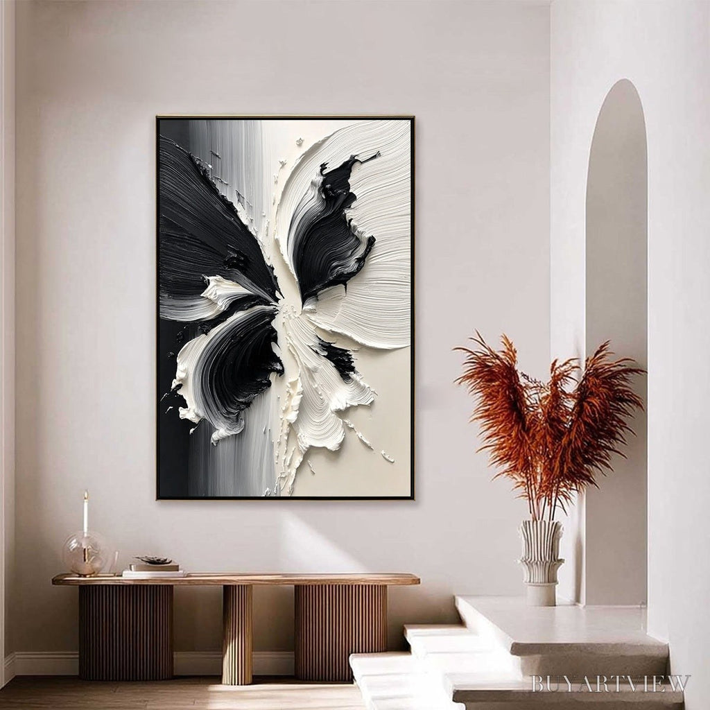 ARTOVITAS Eclosion – Black and White Wabi Sabi Textured Abstract Flower Painting - image 6
