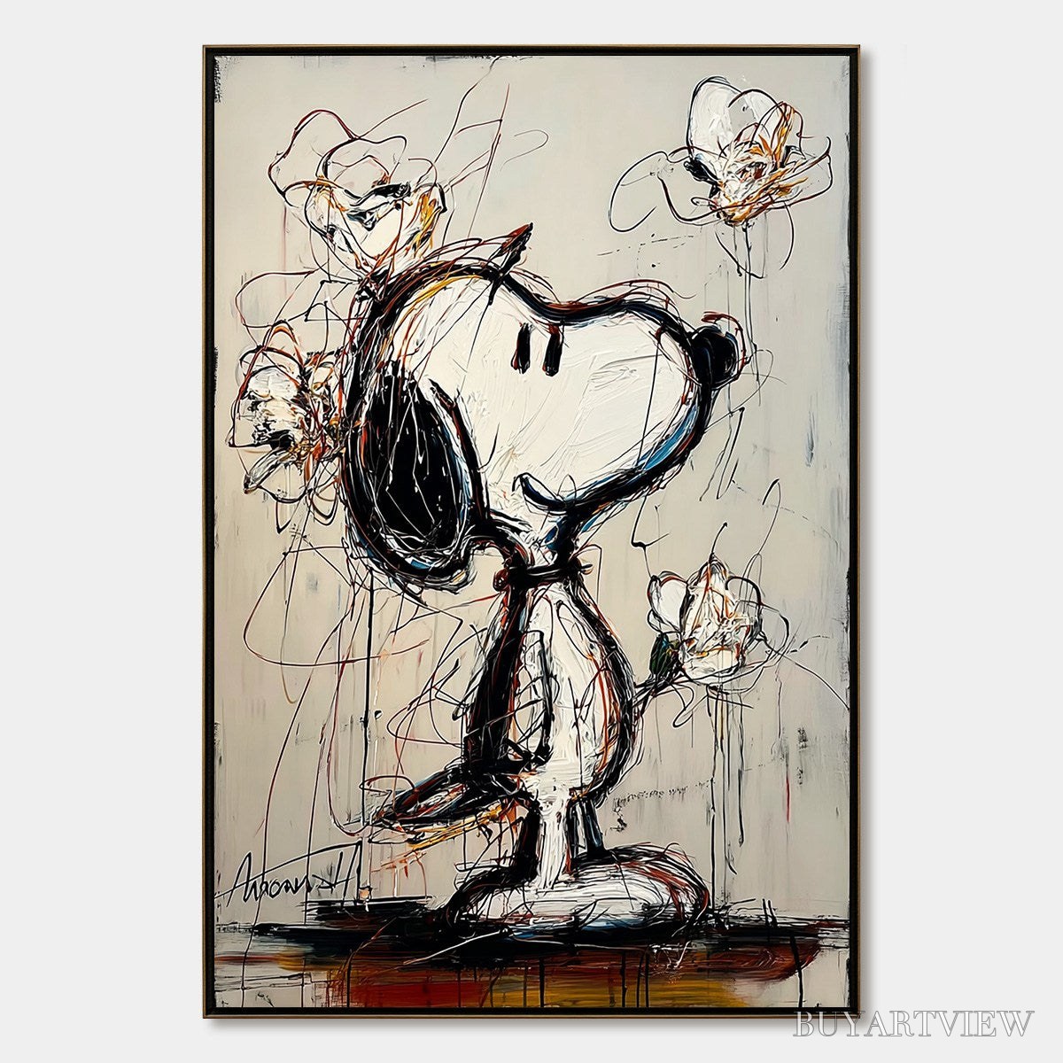 ARTOVITAS Joyful Daydream – Expressive Pop Art Character Painting with Floral Accents - image 1