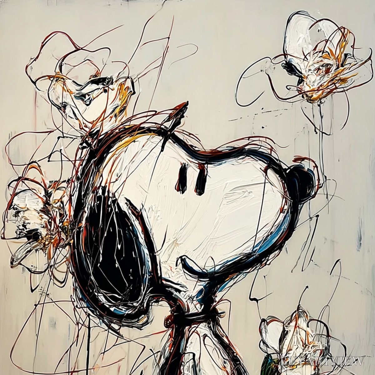 ARTOVITAS Joyful Daydream – Expressive Pop Art Character Painting with Floral Accents - image 3