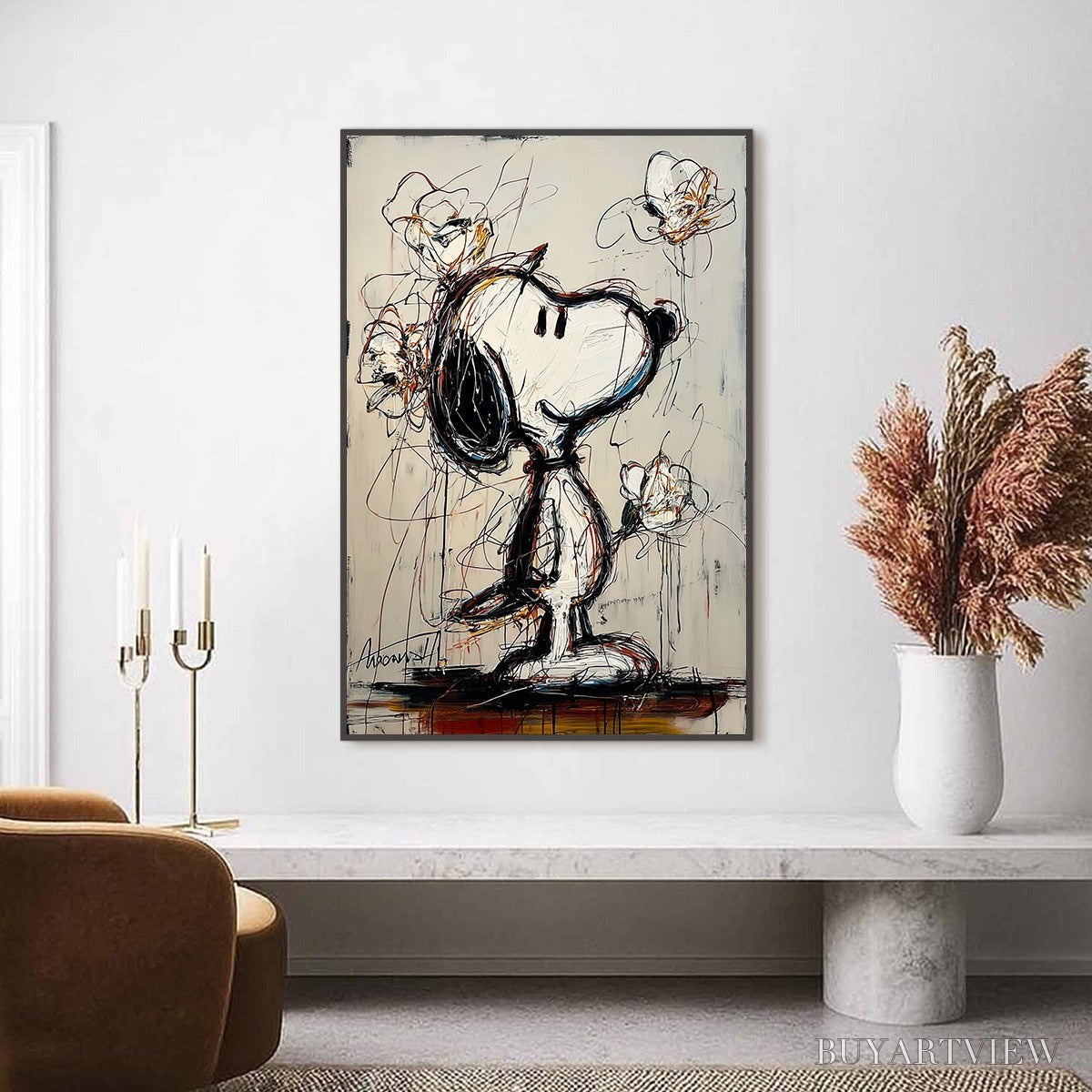 ARTOVITAS Joyful Daydream – Expressive Pop Art Character Painting with Floral Accents - image 4