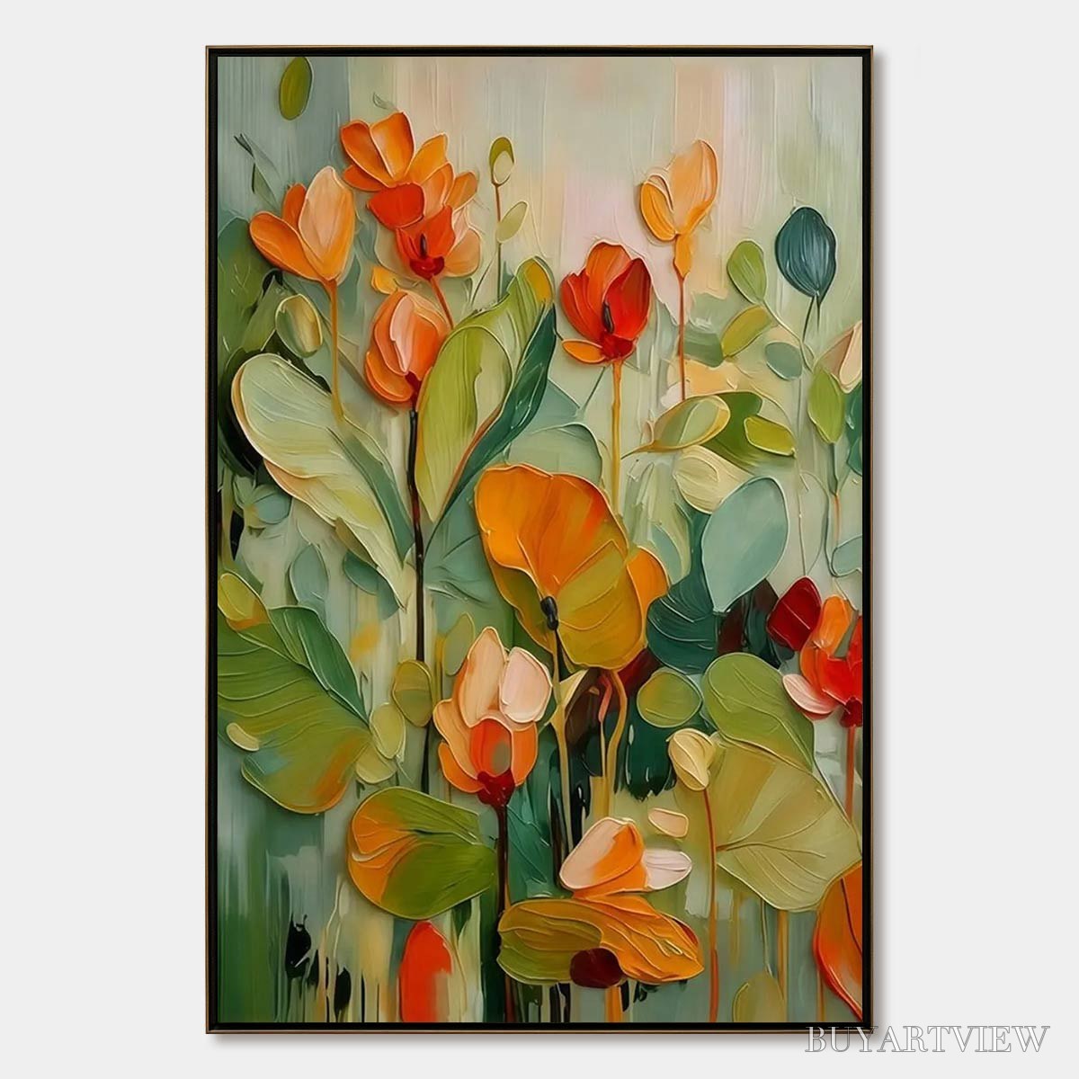 ARTOVITAS Sunset Blooms – Vibrant Textured Impasto Floral Oil Painting - image 1