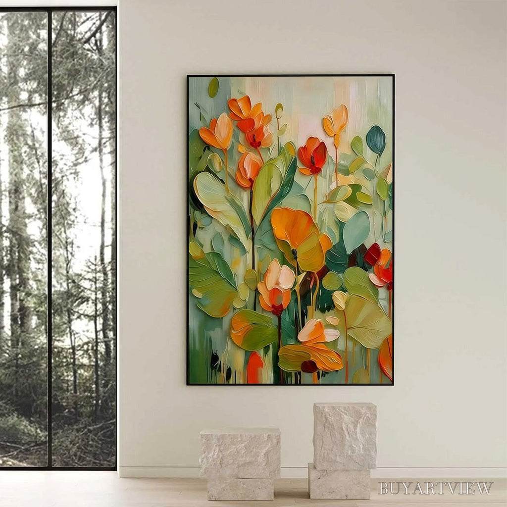 ARTOVITAS Sunset Blooms – Vibrant Textured Impasto Floral Oil Painting - image 2