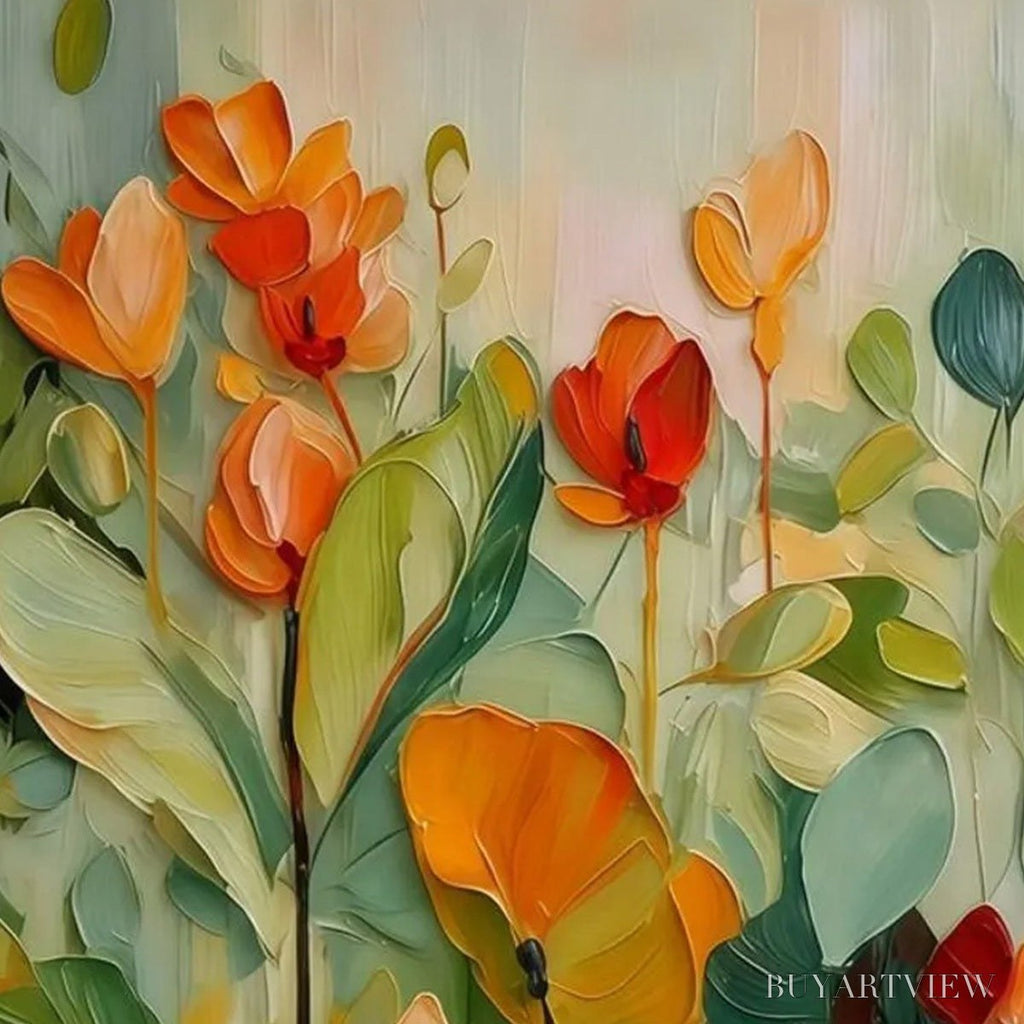 ARTOVITAS Sunset Blooms – Vibrant Textured Impasto Floral Oil Painting - image 3