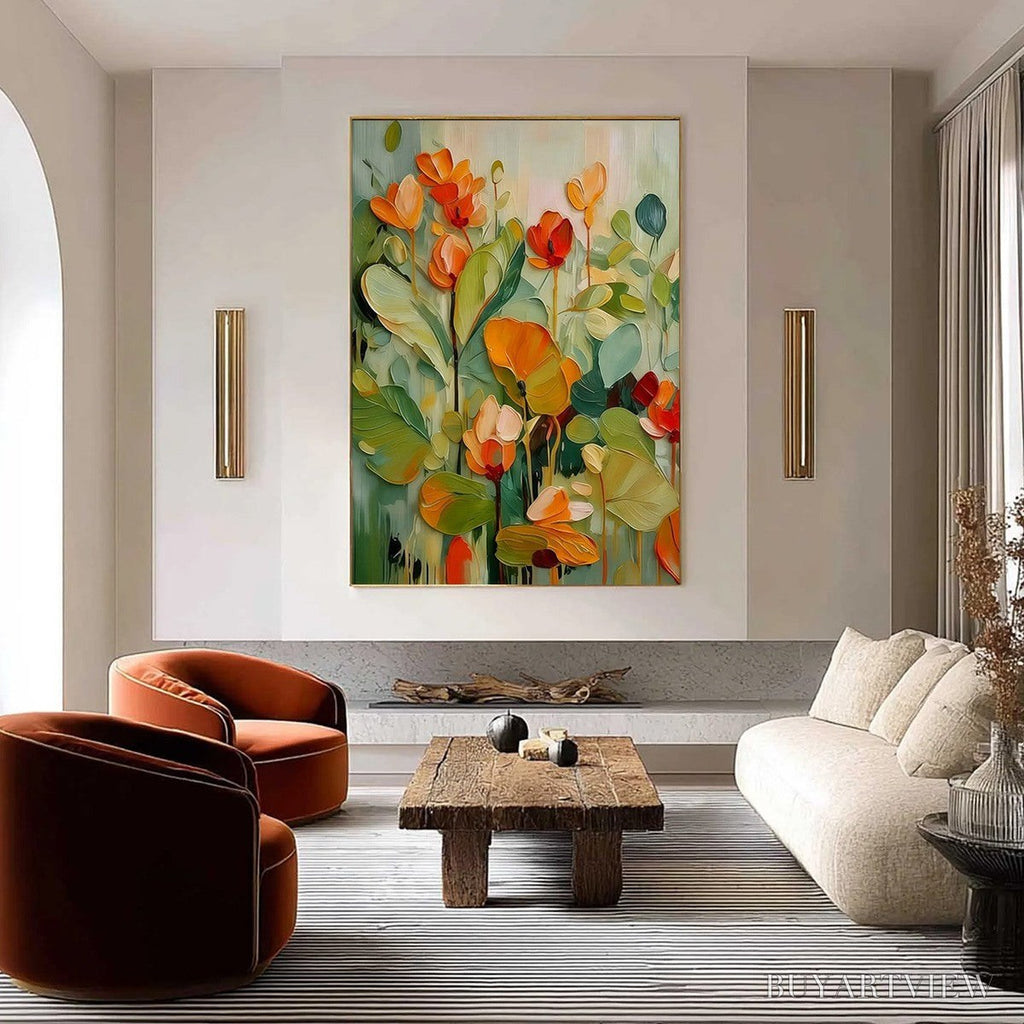 ARTOVITAS Sunset Blooms – Vibrant Textured Impasto Floral Oil Painting - image 4