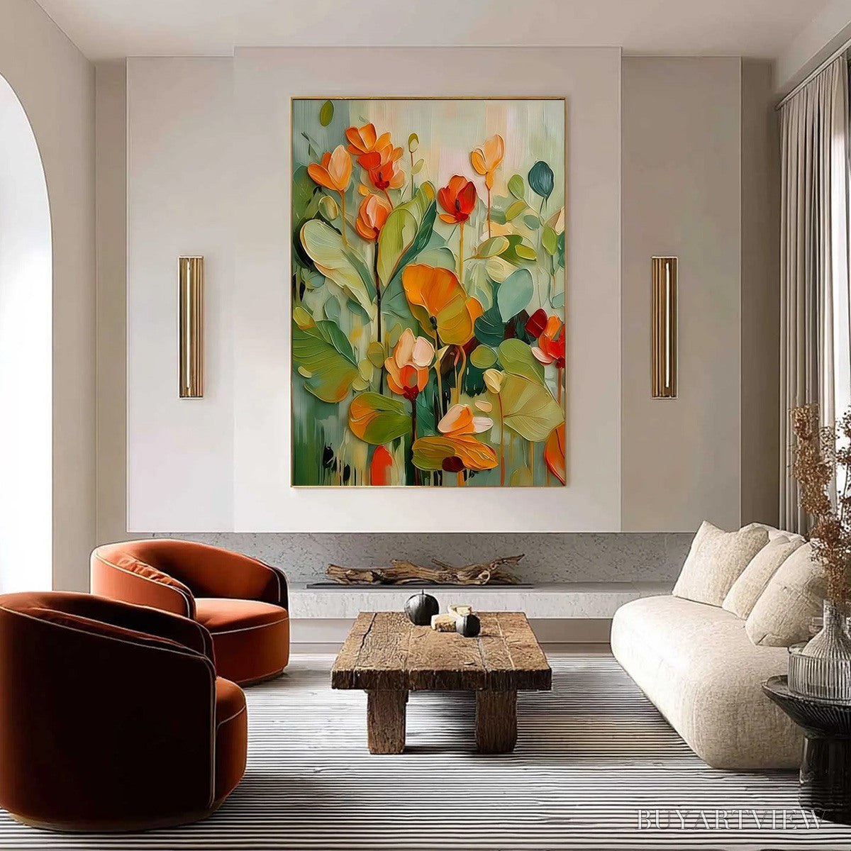 ARTOVITAS Sunset Blooms – Vibrant Textured Impasto Floral Oil Painting - image 4
