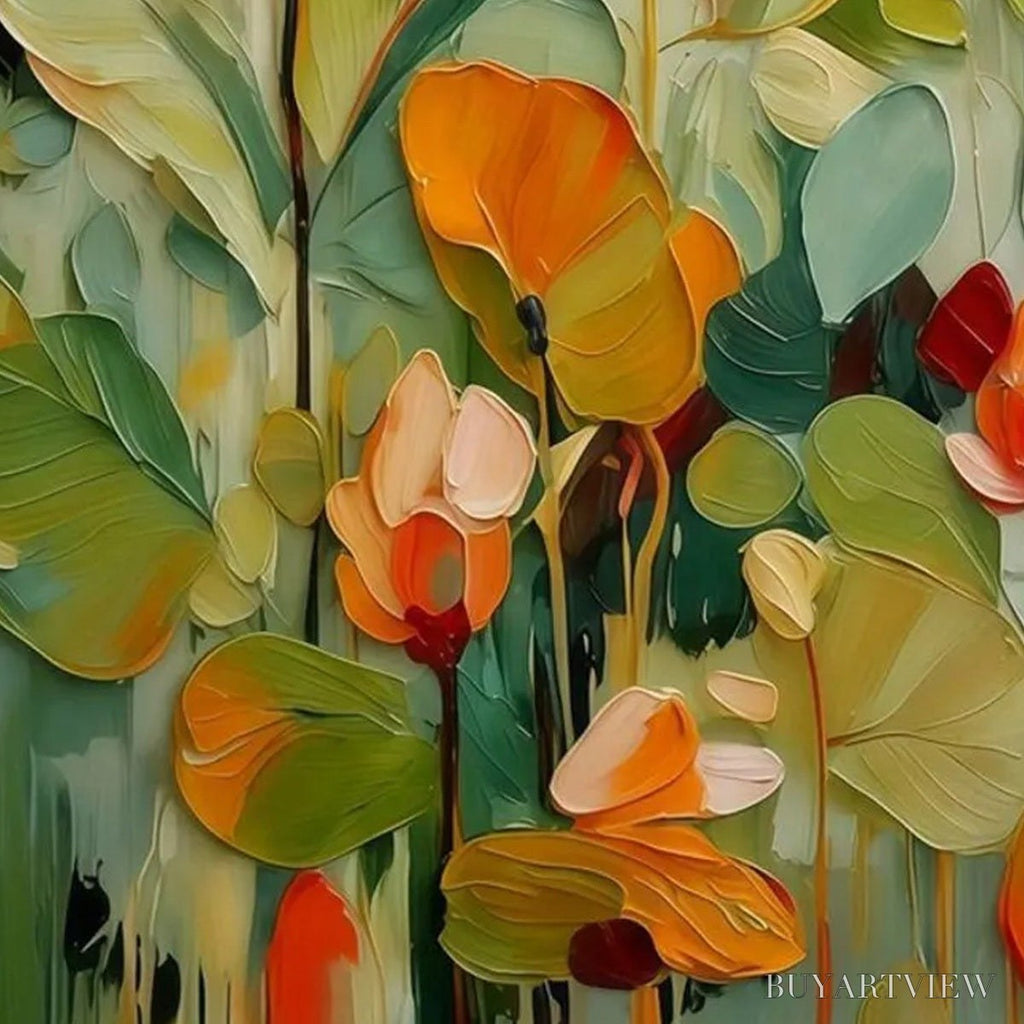 ARTOVITAS Sunset Blooms – Vibrant Textured Impasto Floral Oil Painting - image 5