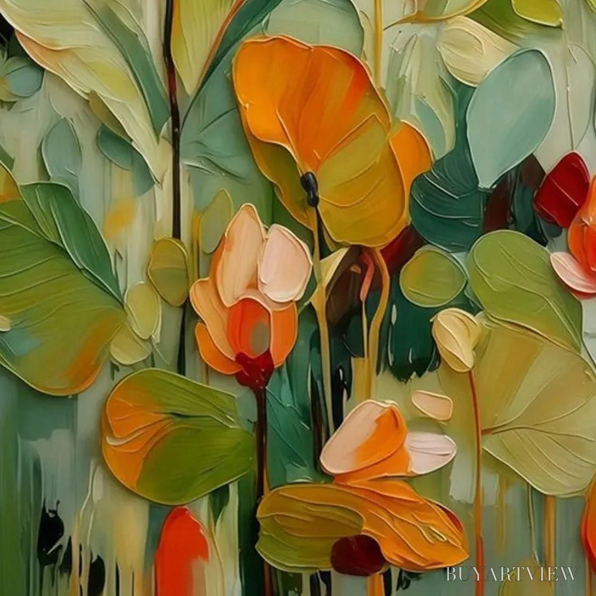 ARTOVITAS Sunset Blooms – Vibrant Textured Impasto Floral Oil Painting - image 5