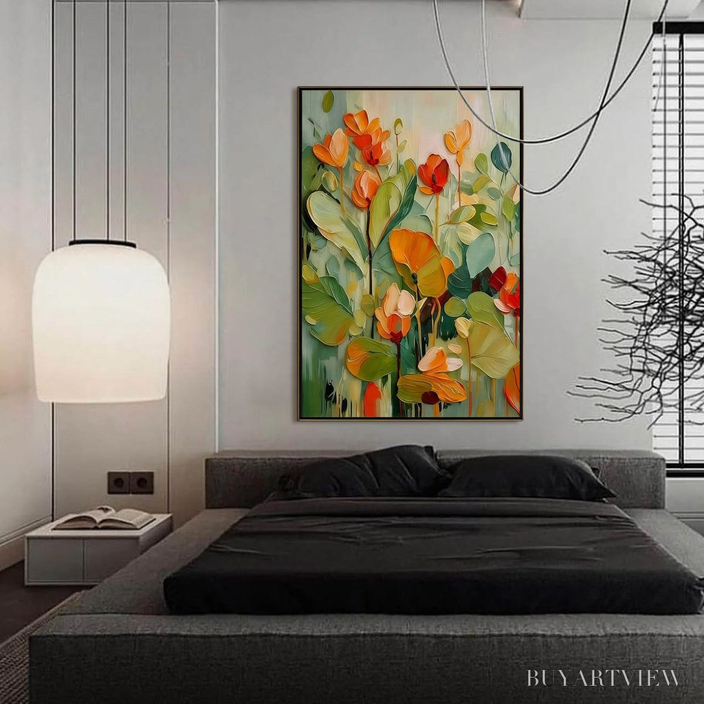ARTOVITAS Sunset Blooms – Vibrant Textured Impasto Floral Oil Painting - image 6