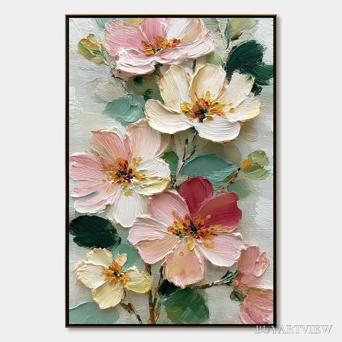 ARTOVITAS Petal Serenade – Vertical Textured Impasto Floral Oil Painting - image 1
