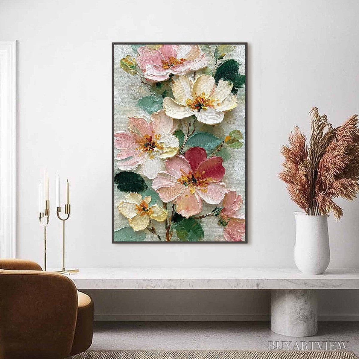 ARTOVITAS Petal Serenade – Vertical Textured Impasto Floral Oil Painting - image 4