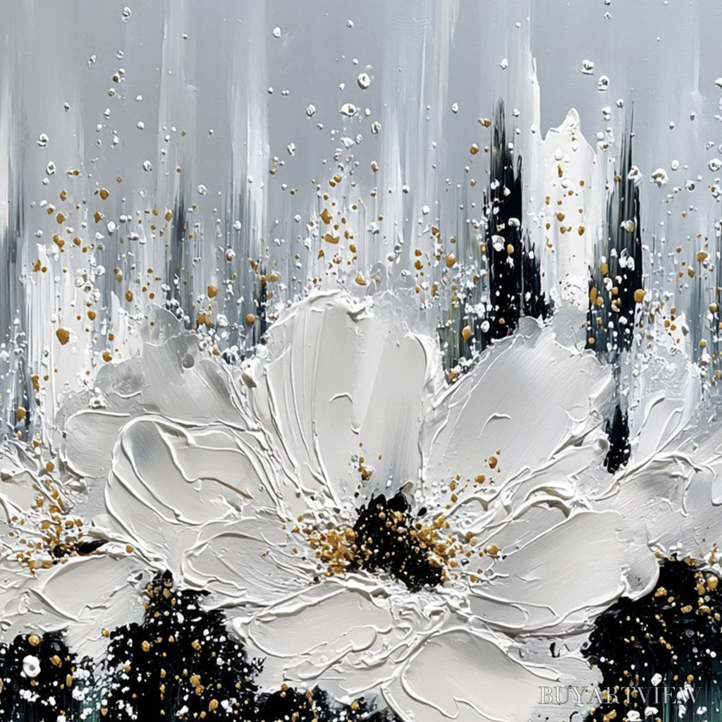 ARTOVITAS Echoes in White – Textured White Flower Impasto Oil Painting with Gold Accents - image 3