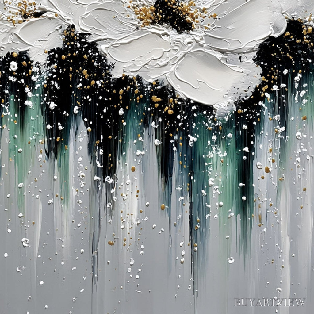 ARTOVITAS Echoes in White – Textured White Flower Impasto Oil Painting with Gold Accents - image 5