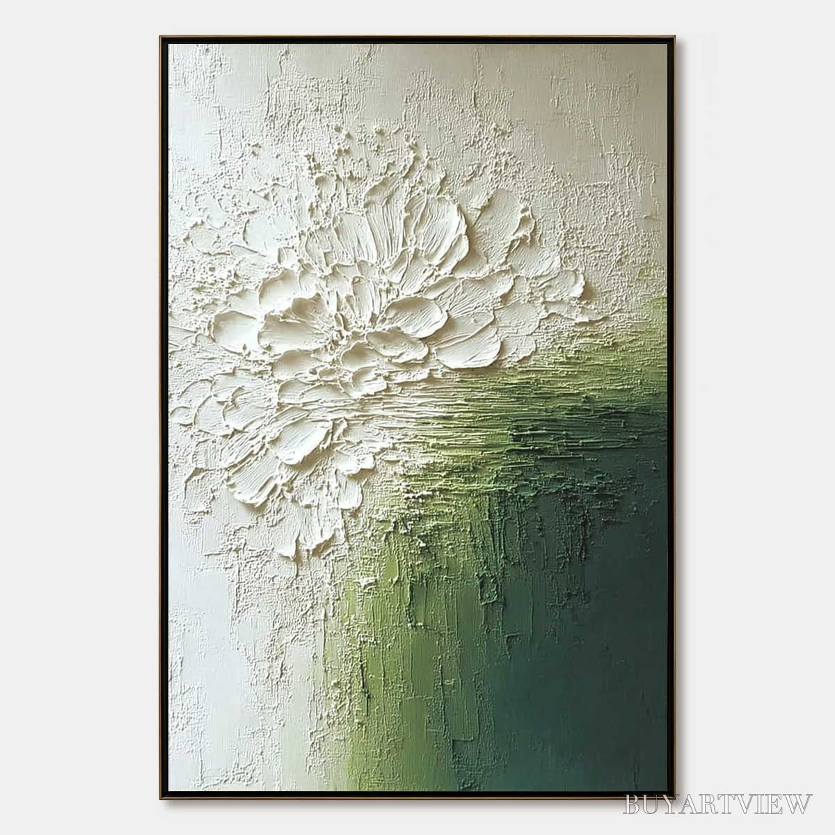ARTOVITAS Verdant Bloom – Textured Green and White Wabi Sabi Abstract Painting - image 1