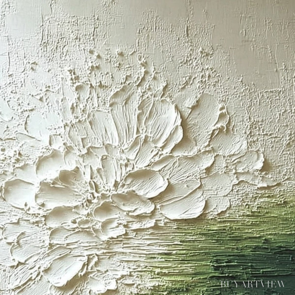 ARTOVITAS Verdant Bloom – Textured Green and White Wabi Sabi Abstract Painting - image 3