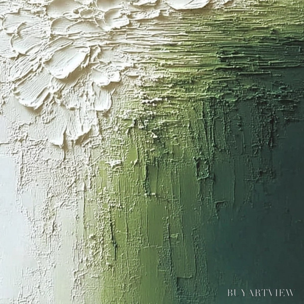ARTOVITAS Verdant Bloom – Textured Green and White Wabi Sabi Abstract Painting - image 5