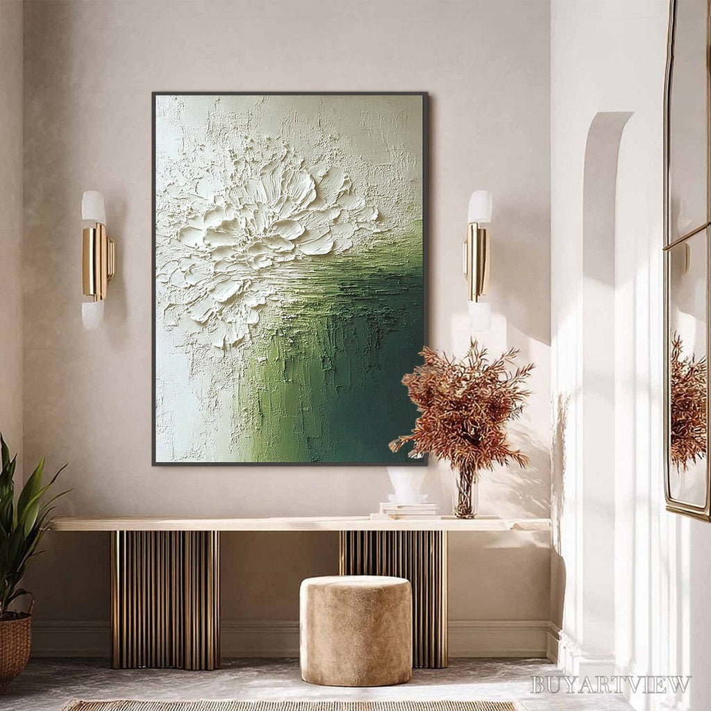 ARTOVITAS Verdant Bloom – Textured Green and White Wabi Sabi Abstract Painting - image 6