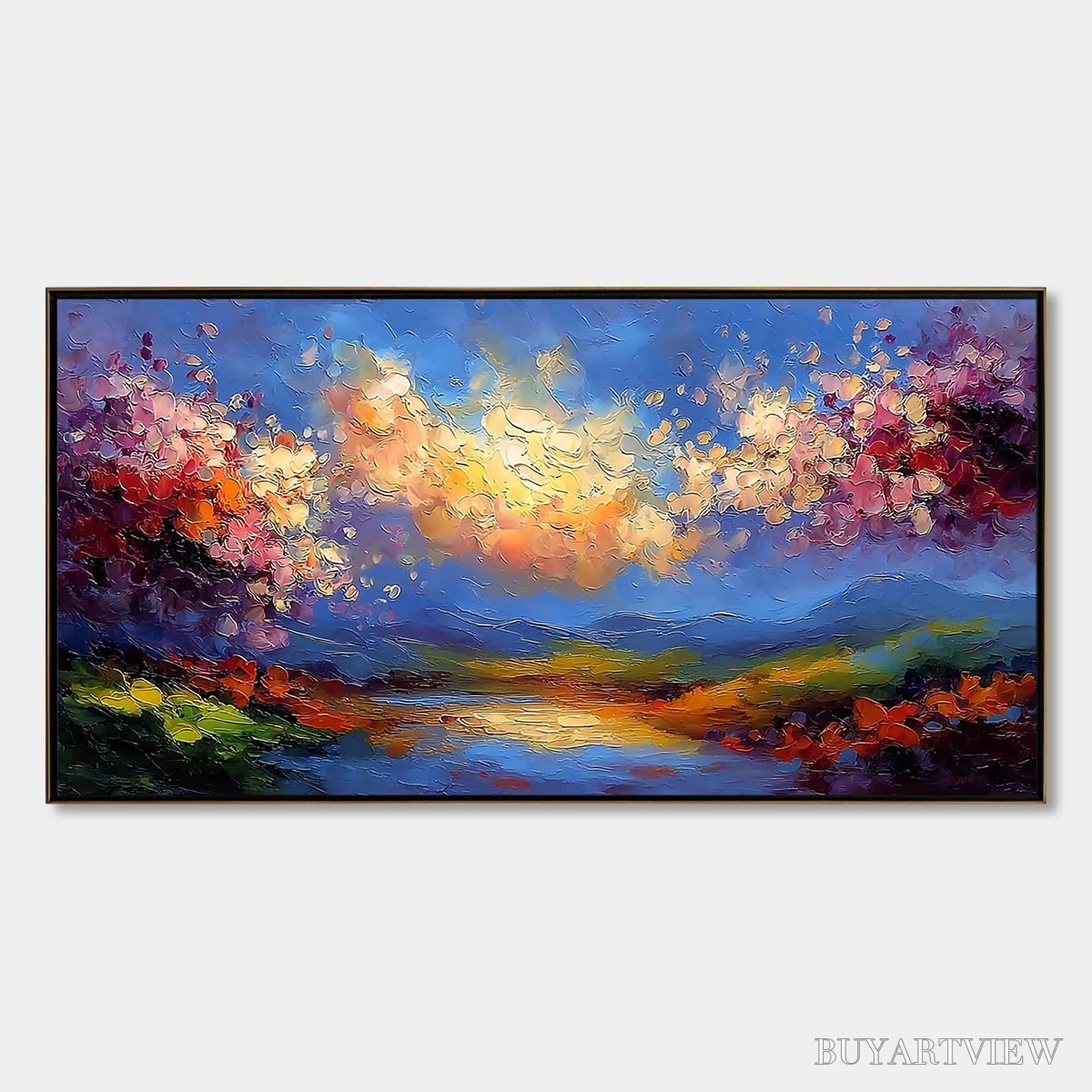 ARTOVITAS Celestial Bloom – Textured Abstract Floral Landscape Oil Painting - image 1