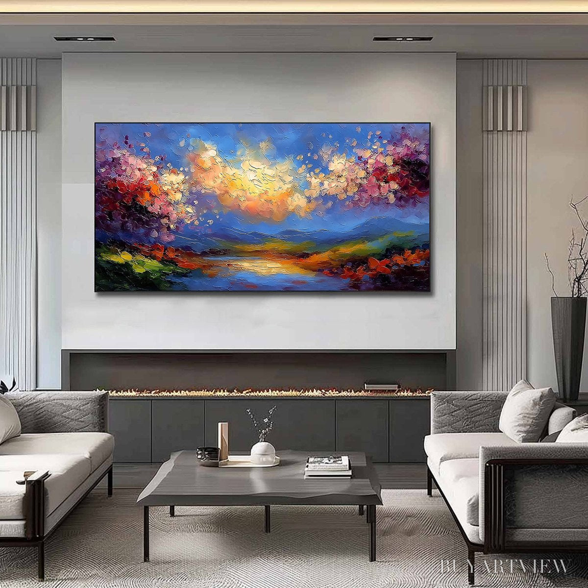 ARTOVITAS Celestial Bloom – Textured Abstract Floral Landscape Oil Painting - image 2
