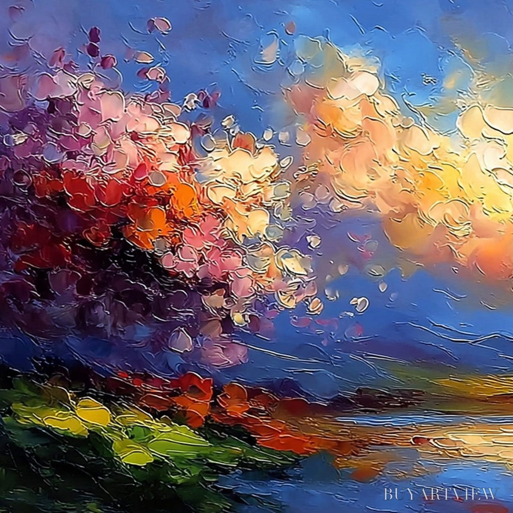 ARTOVITAS Celestial Bloom – Textured Abstract Floral Landscape Oil Painting - image 3