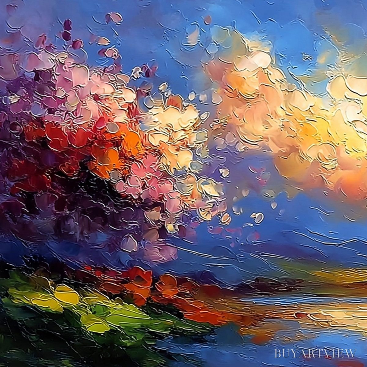 ARTOVITAS Celestial Bloom – Textured Abstract Floral Landscape Oil Painting - image 3