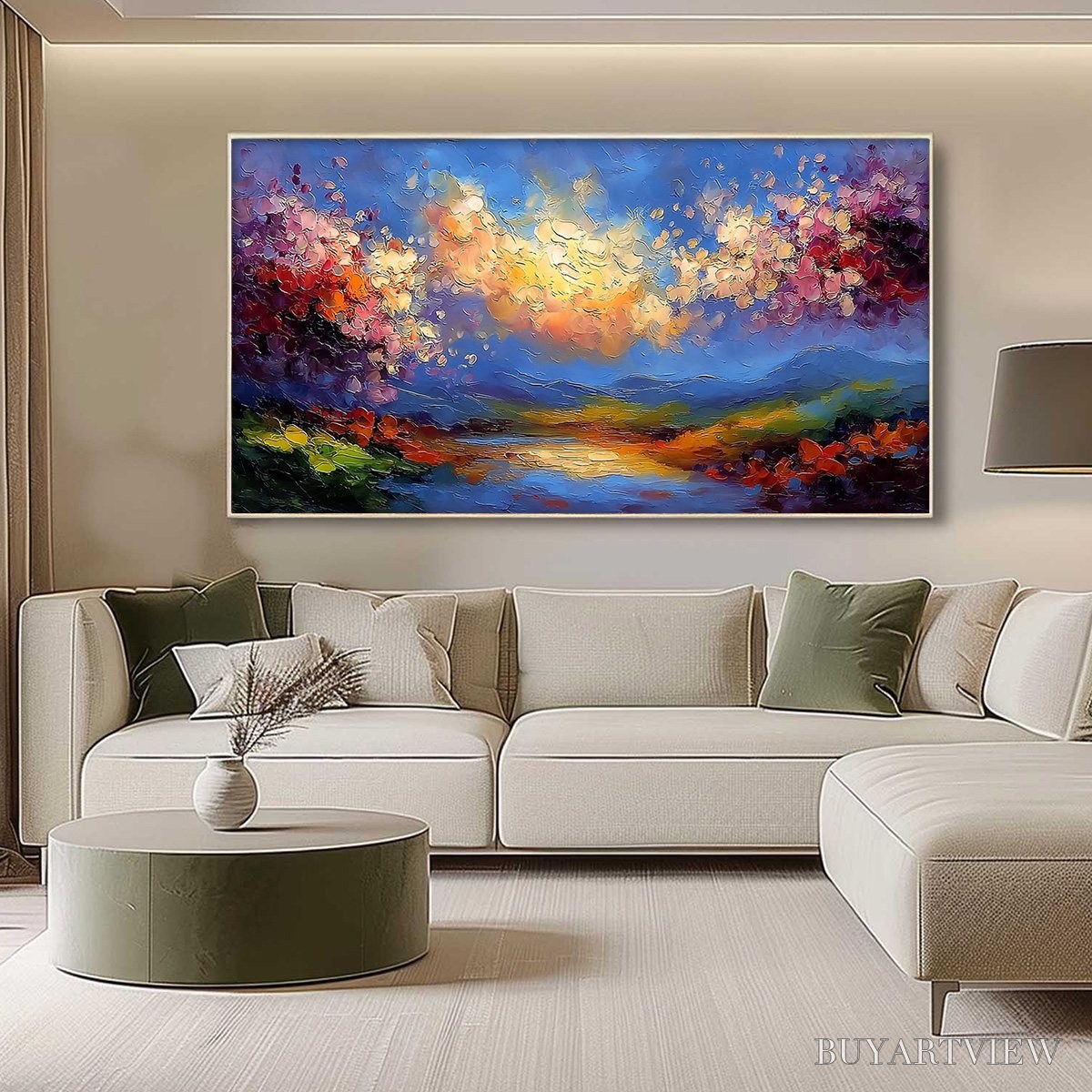 ARTOVITAS Celestial Bloom – Textured Abstract Floral Landscape Oil Painting - image 4