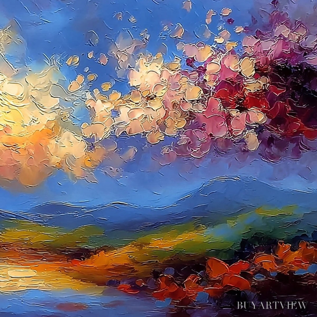 ARTOVITAS Celestial Bloom – Textured Abstract Floral Landscape Oil Painting - image 5