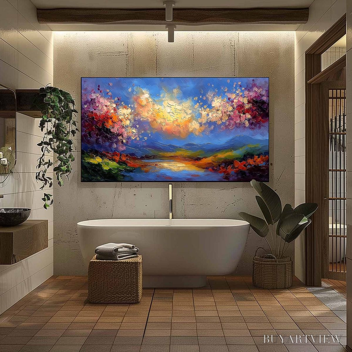 ARTOVITAS Celestial Bloom – Textured Abstract Floral Landscape Oil Painting - image 6