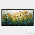 ARTOVITAS Gilded Ginkgo – Textured Golden Floral Impasto Oil Painting - image 1