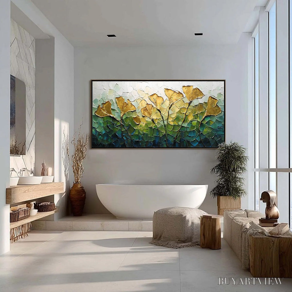 ARTOVITAS Gilded Ginkgo – Textured Golden Floral Impasto Oil Painting - image 4