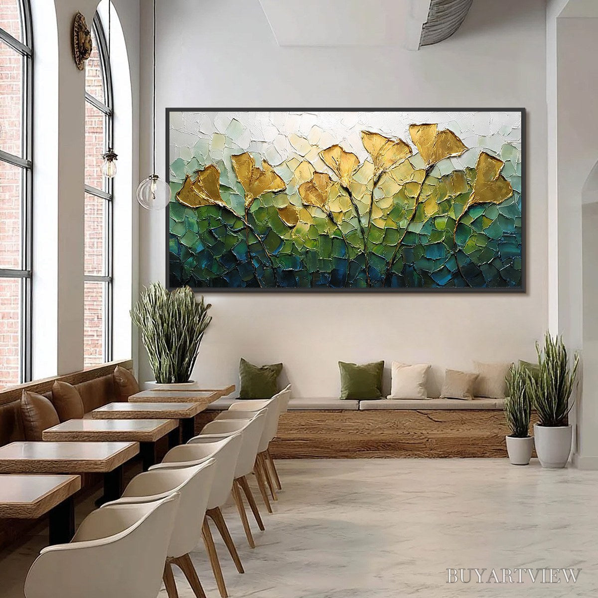 ARTOVITAS Gilded Ginkgo – Textured Golden Floral Impasto Oil Painting - image 6