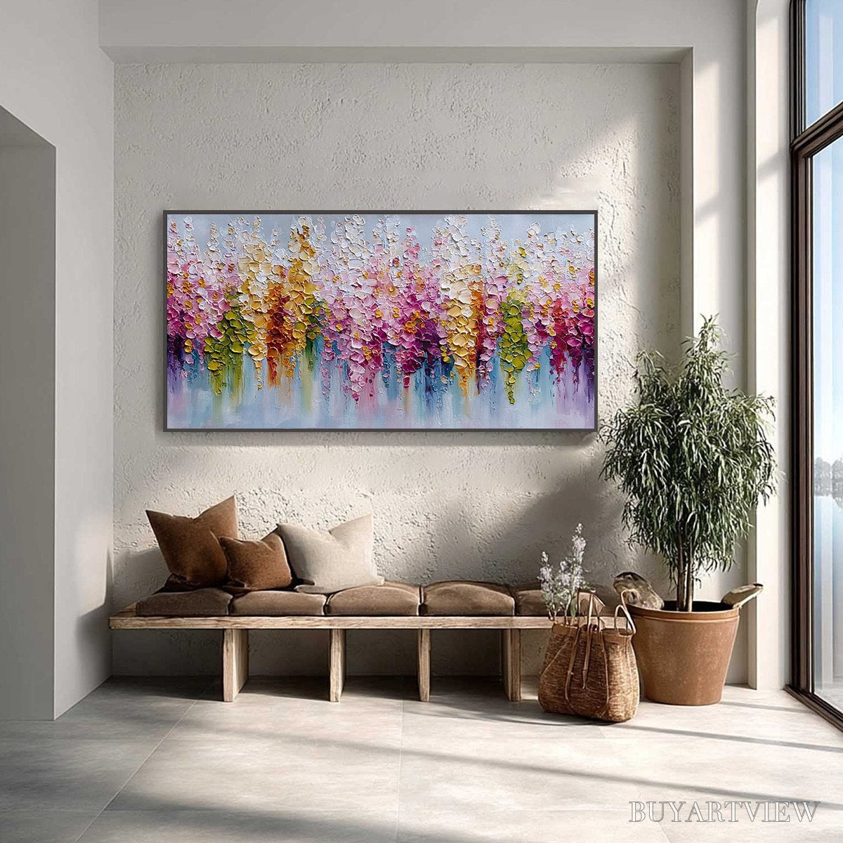 ARTOVITAS Floral Cascade – Colorful Abstract Floral Impasto Palette Knife Painting - image 2