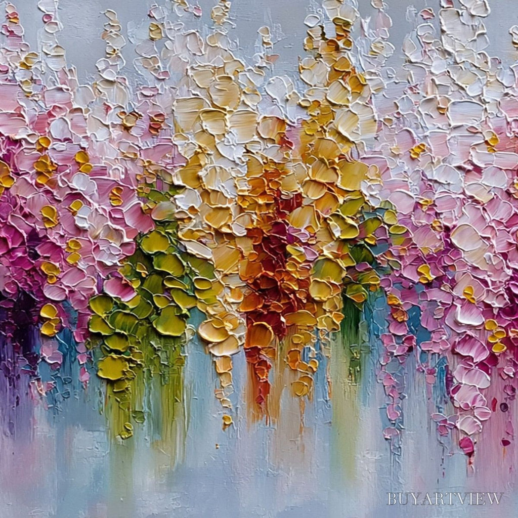 ARTOVITAS Floral Cascade – Colorful Abstract Floral Impasto Palette Knife Painting - image 3