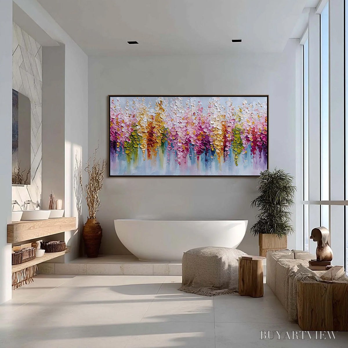 ARTOVITAS Floral Cascade – Colorful Abstract Floral Impasto Palette Knife Painting - image 4