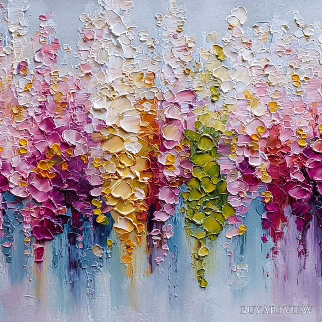 ARTOVITAS Floral Cascade – Colorful Abstract Floral Impasto Palette Knife Painting - image 5