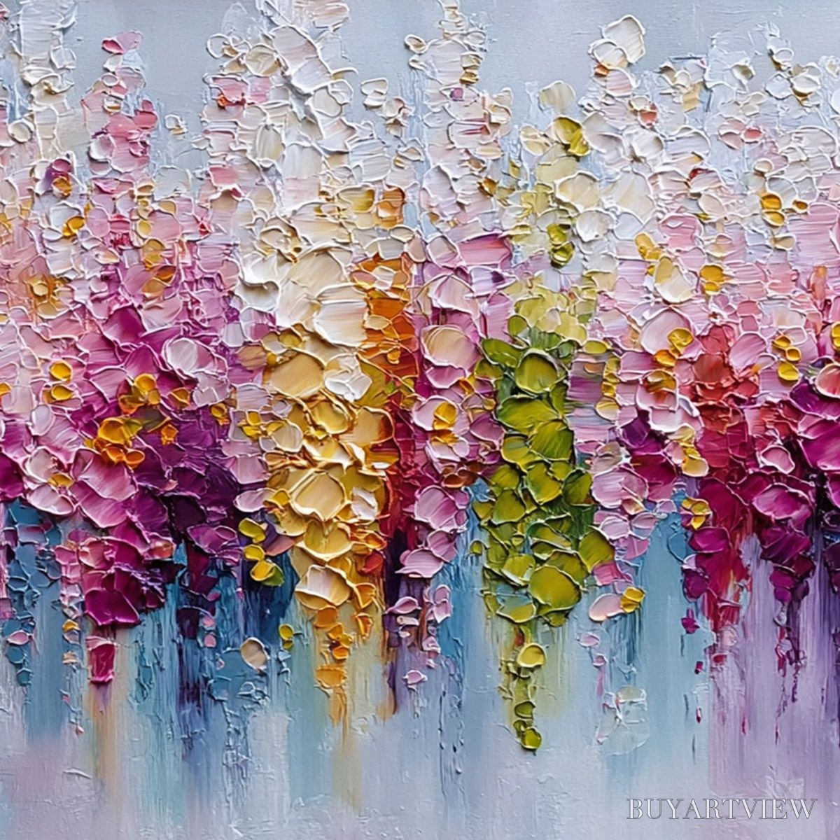 ARTOVITAS Floral Cascade – Colorful Abstract Floral Impasto Palette Knife Painting - image 5