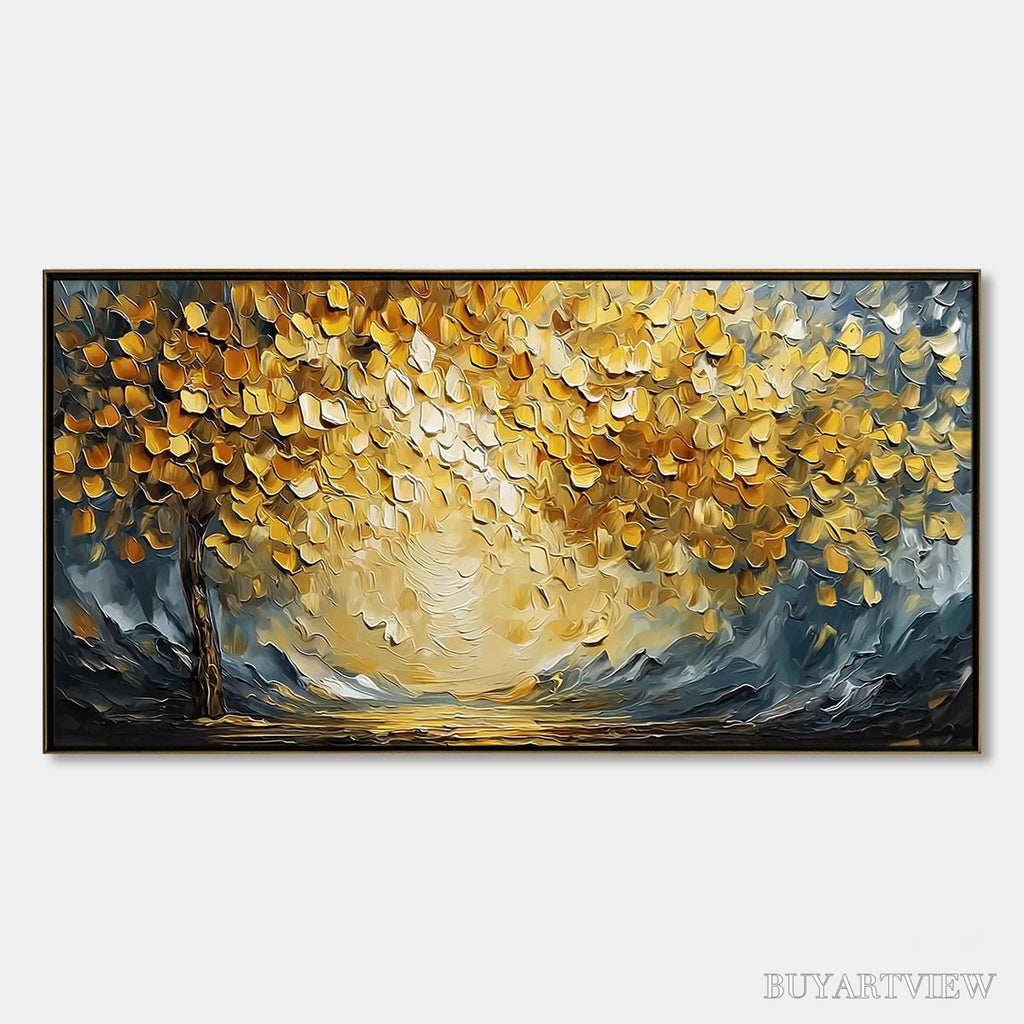 ARTOVITAS Golden Embrace – Textured Golden Leaf Tree Impasto Landscape Painting - image 1