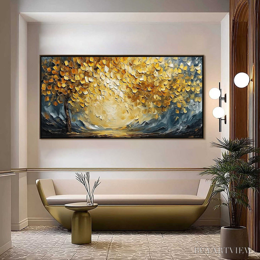 ARTOVITAS Golden Embrace – Textured Golden Leaf Tree Impasto Landscape Painting - image 2