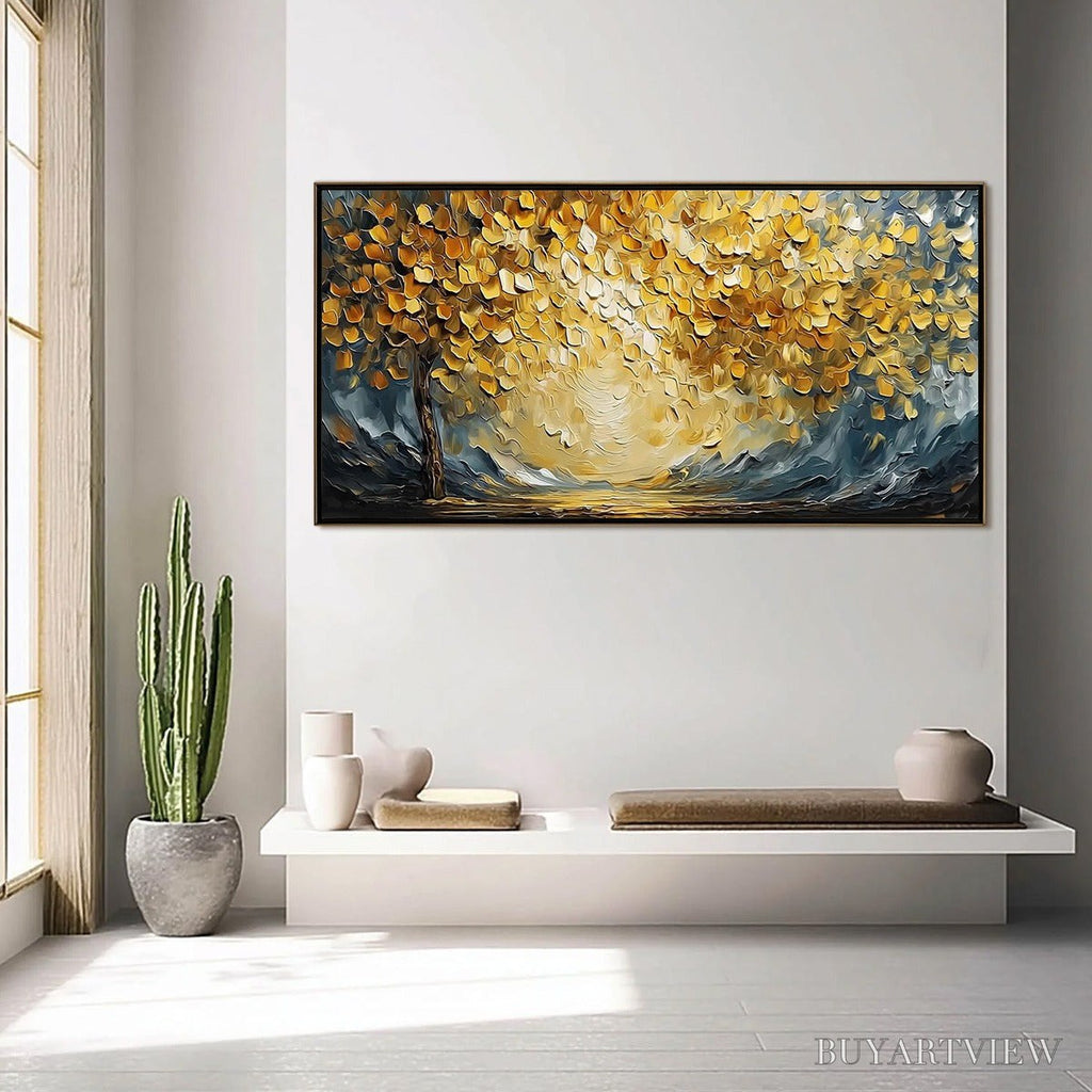 ARTOVITAS Golden Embrace – Textured Golden Leaf Tree Impasto Landscape Painting - image 4